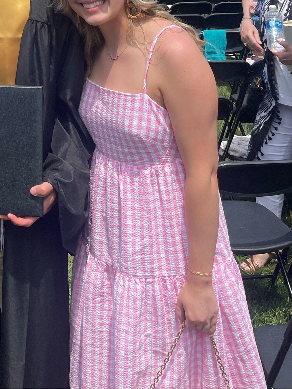 J Crew Pink Gingham Tie Back Midi Dress